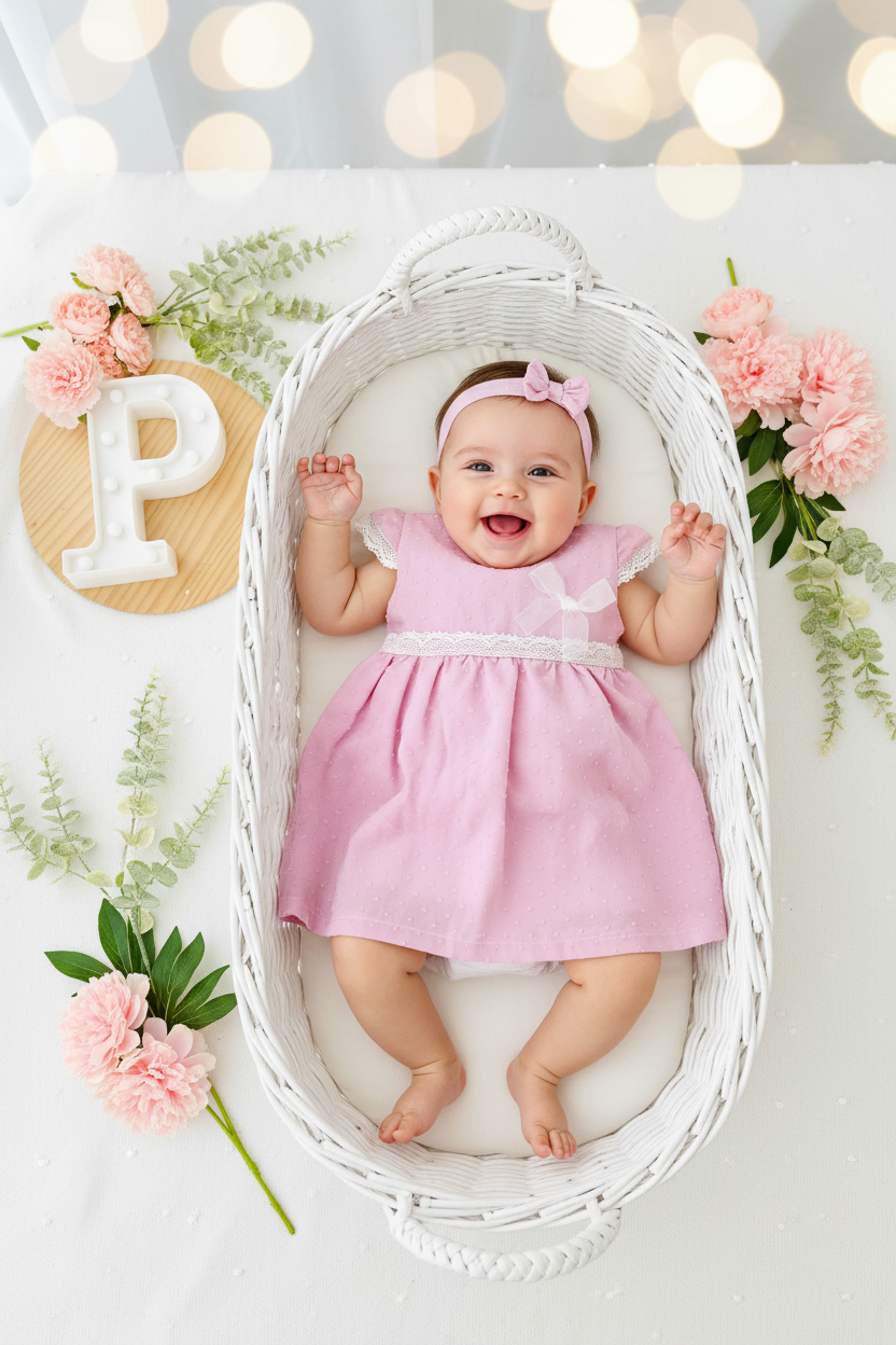 Conjunto plumeti rosa: vestido e fita