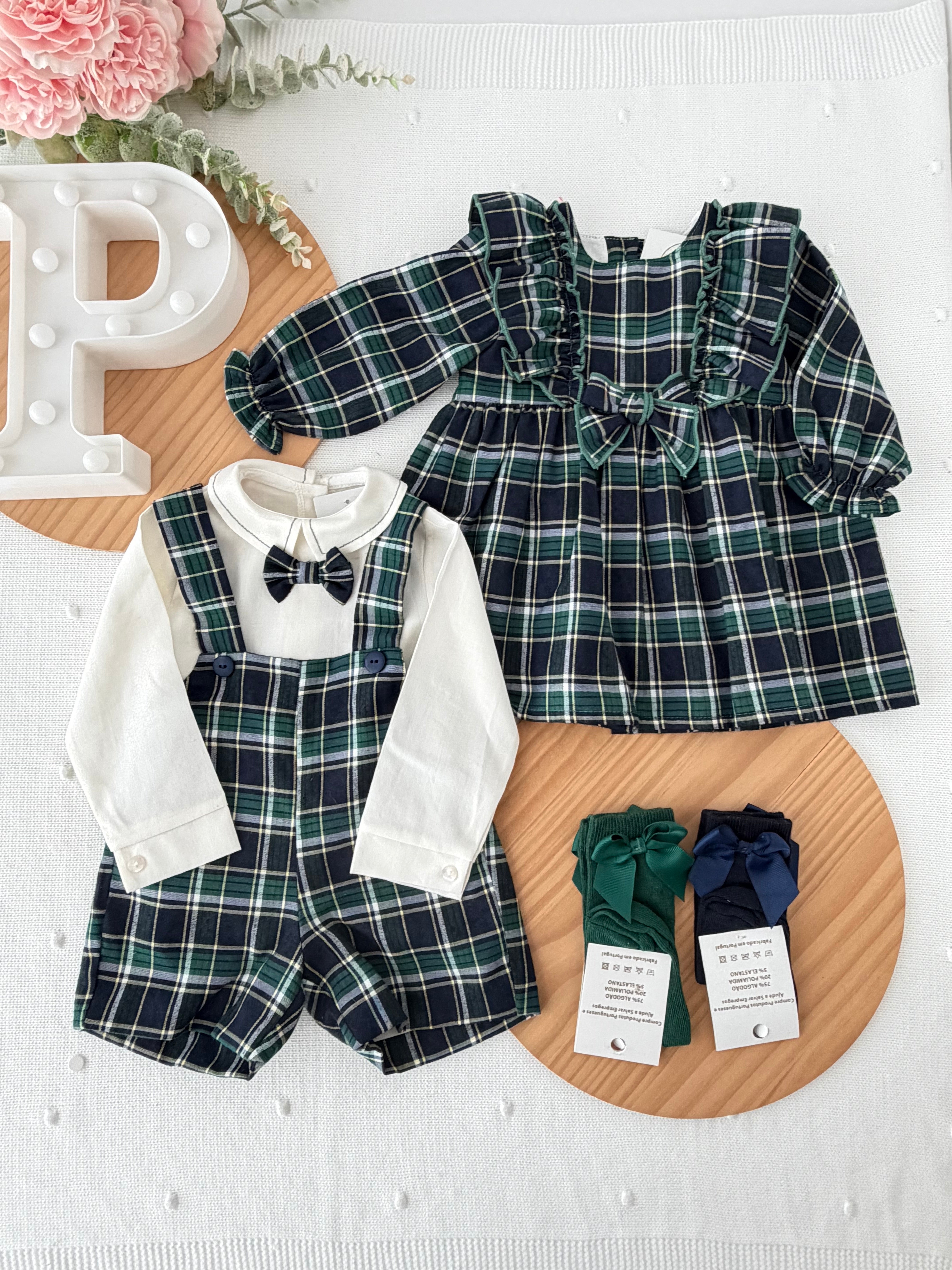 Vestido xadrez verde menina- 6-12-18M