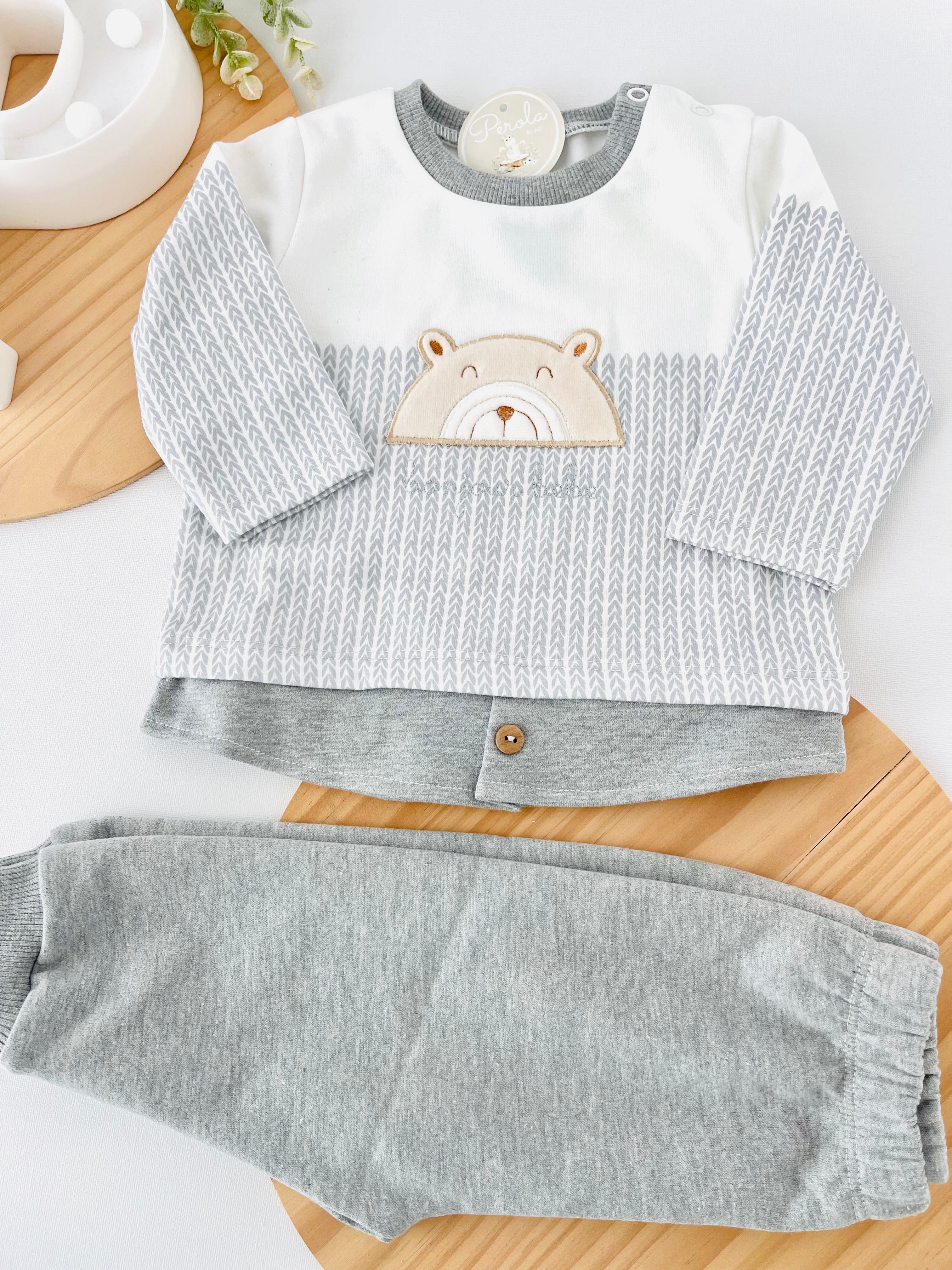 Fato de treino ursinho com efeito camisa- com carda (3-18m)