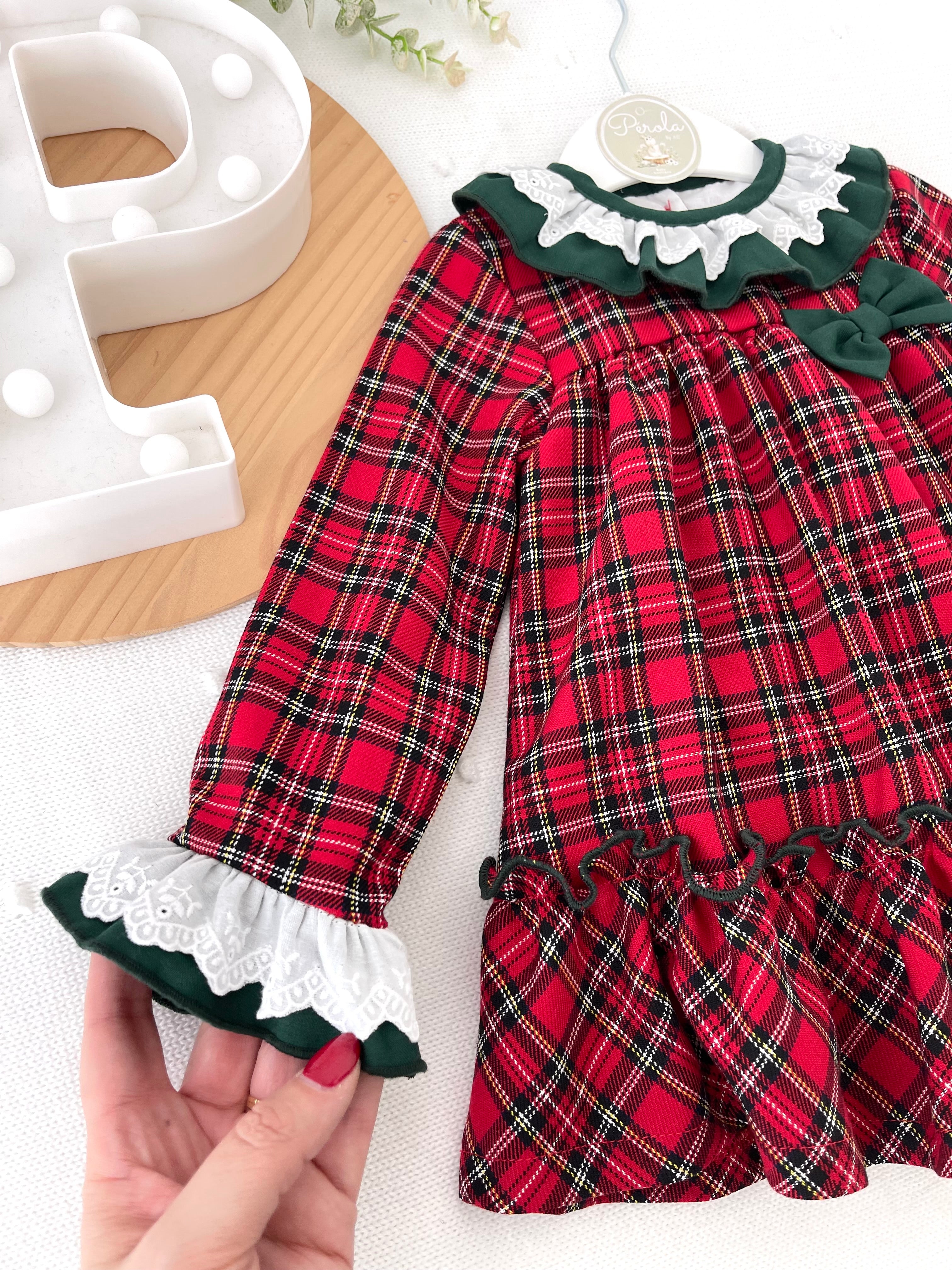 Vestido tartan com detalhes em verde
