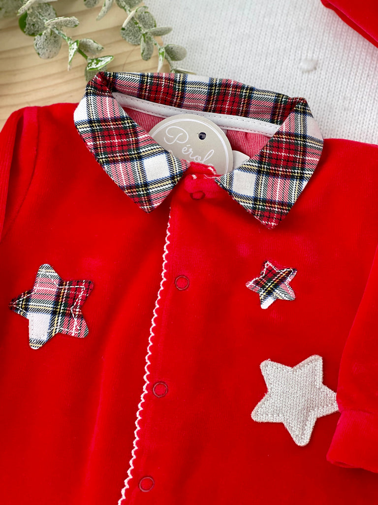 Babygrow vermelho Estrelas GOLA CAMISA- xadrez Premium