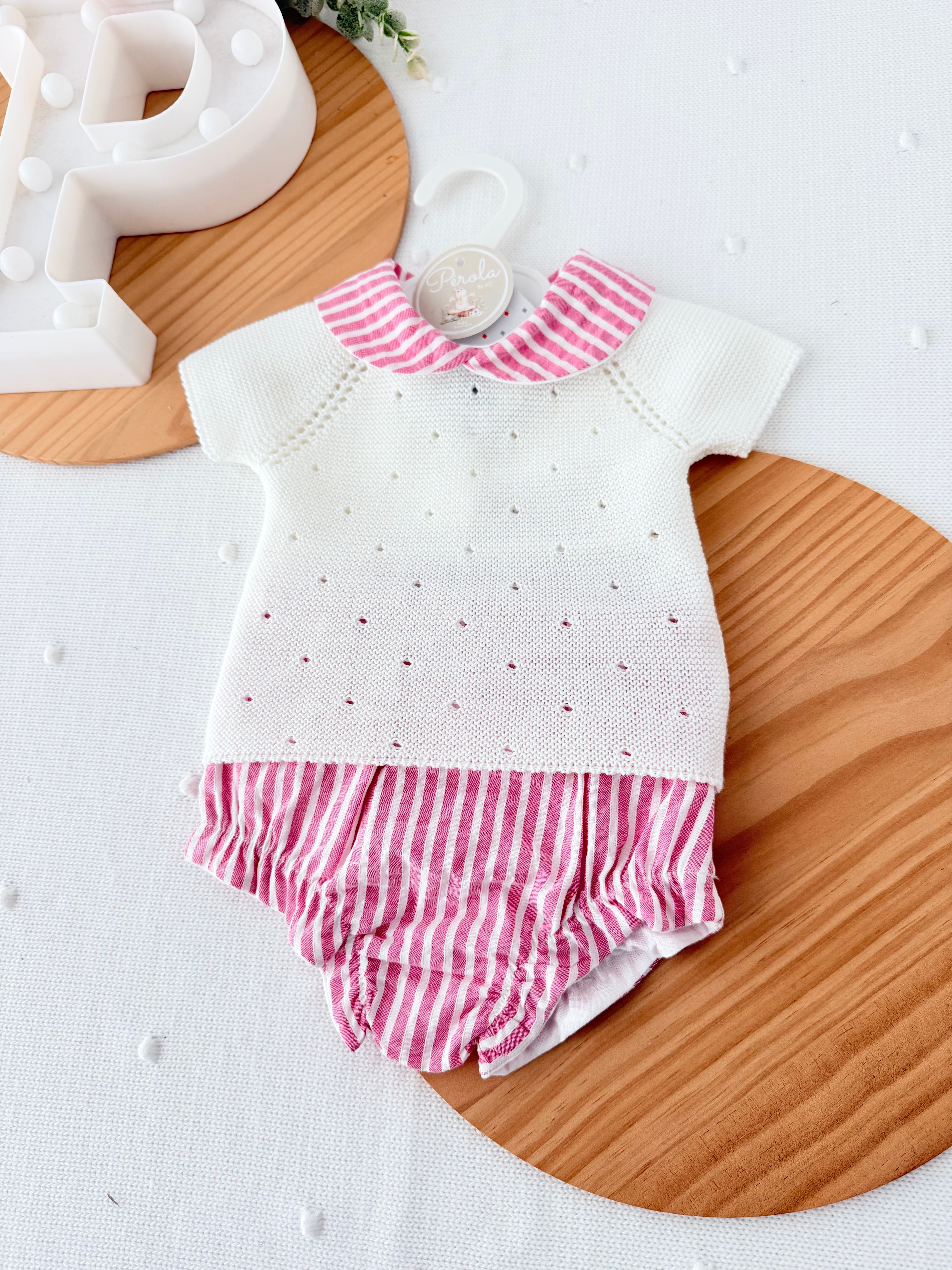 Conjunto riscas rosa: camisola e tapa fraldas