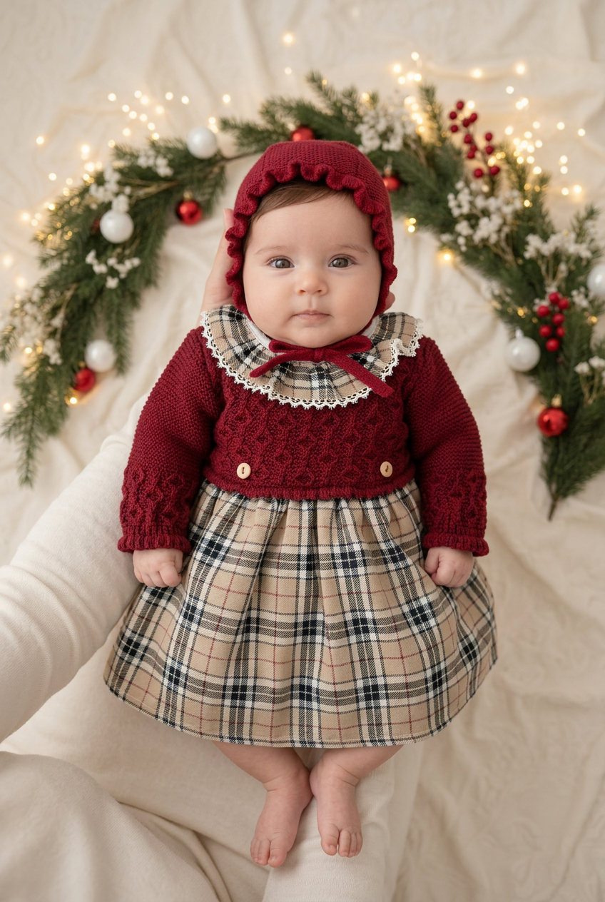 Vestido e touca de malha Bordeaux