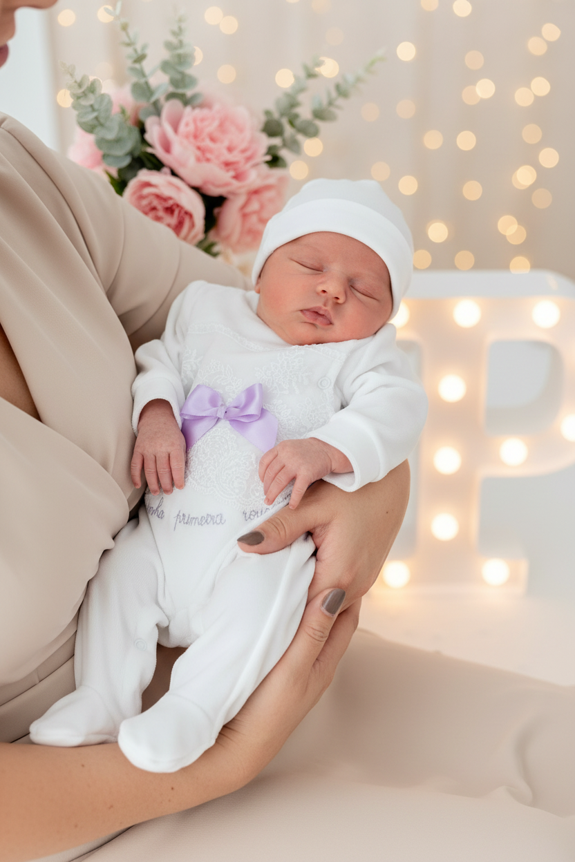 Enxoval requinte de bebé lilás : 9 peças essenciais