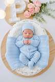 Baby Box AZUL- Pack Saída de maternidade 4 peças(manta, babygrow, gorro e carapins)
