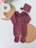 Babygrow e touca Berinjela em malha Outono Inverno
