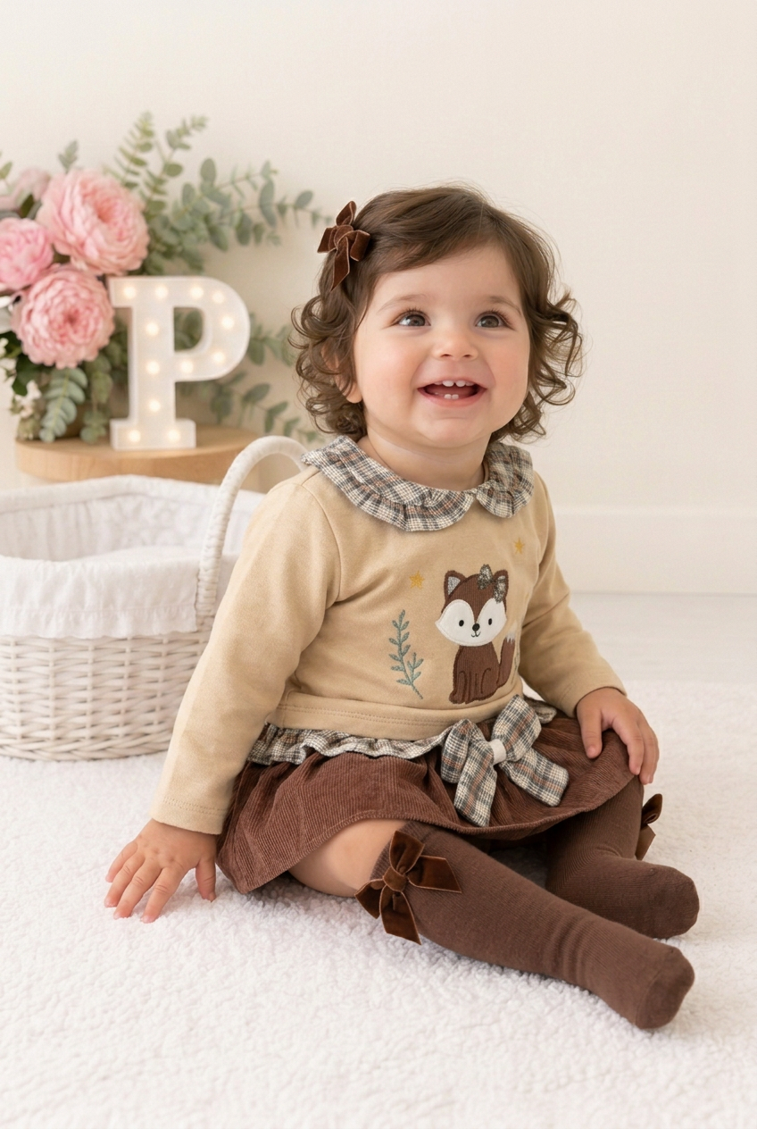 Conjunto raposa: camisola e saia/tapa fraldas