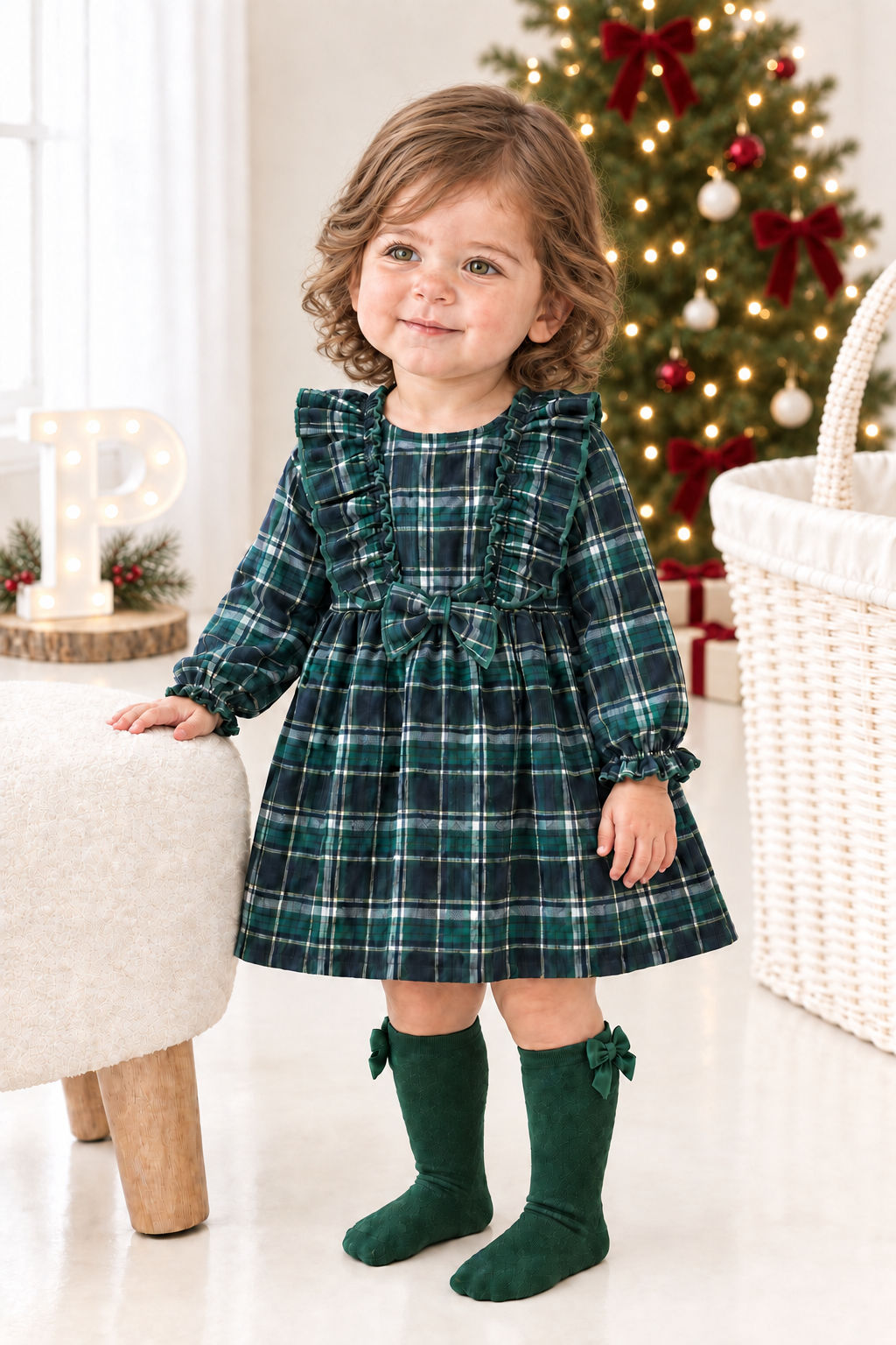 Vestido xadrez verde menina- 6-12-18M