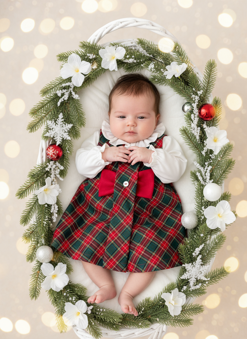 Conjunto laço verde: vestido xadrez  e camisa