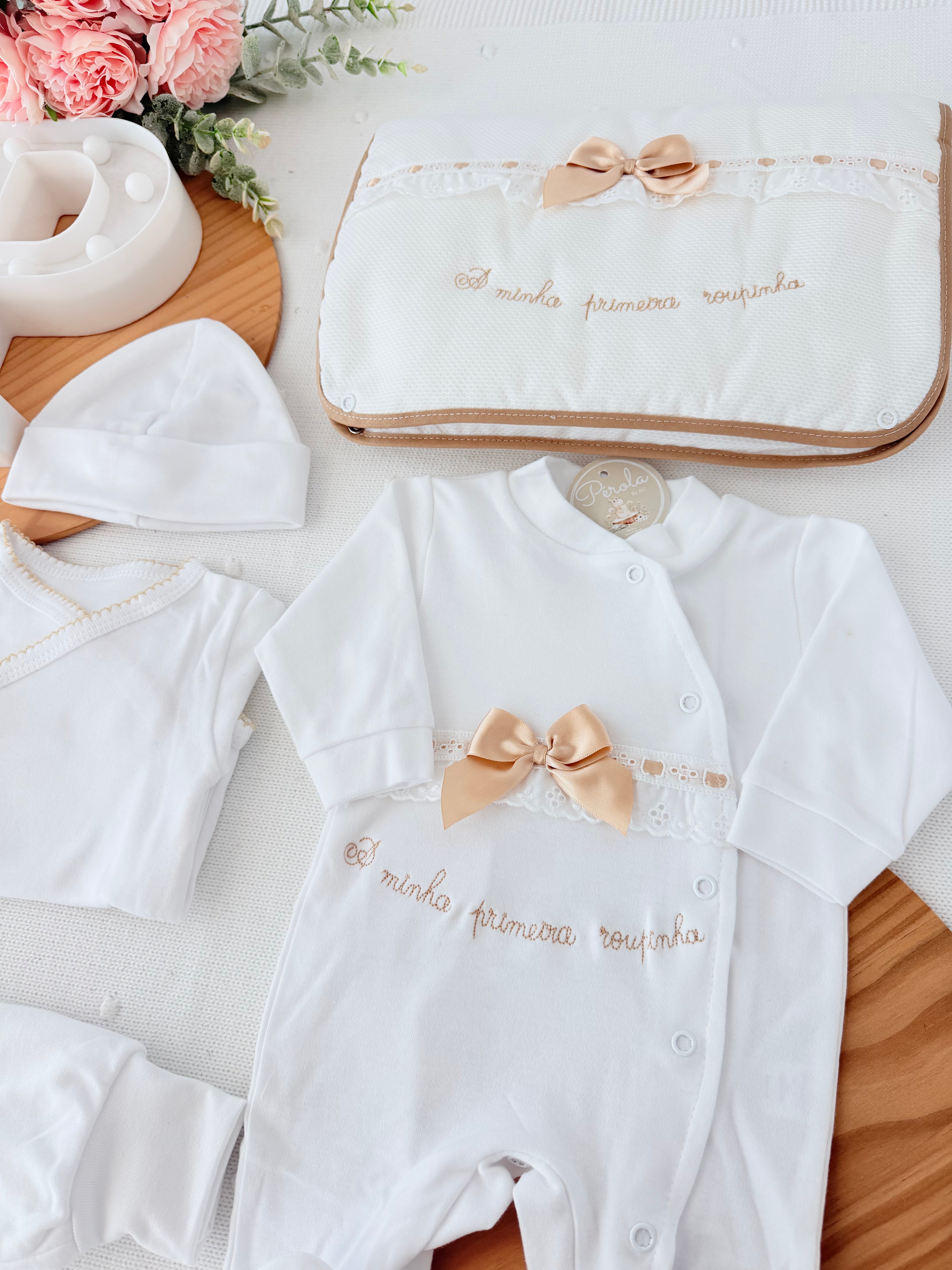 Conjunto primeira roupinha algodão tema renda- oferta carapins