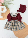 Vestido e touca de malha Bordeaux