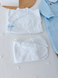 Pack saída de maternidade Azul 5 peças: body, calças, jardineiras, camisola e gorro