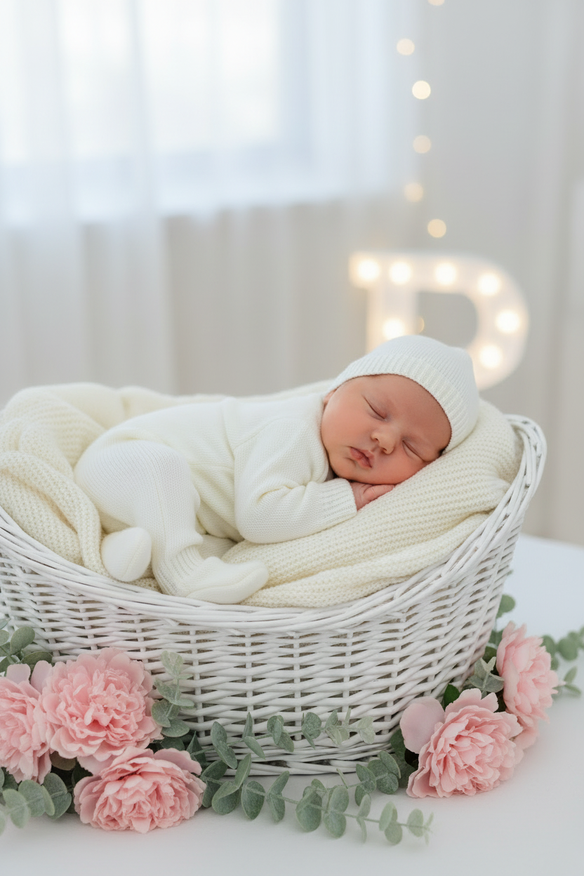 Babygrow e touca pérola em malha Outono Inverno