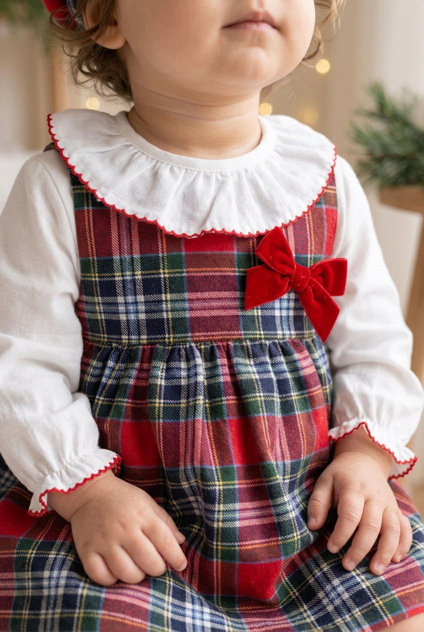 Conjunto xadrez : vestido, blusa e bóina
