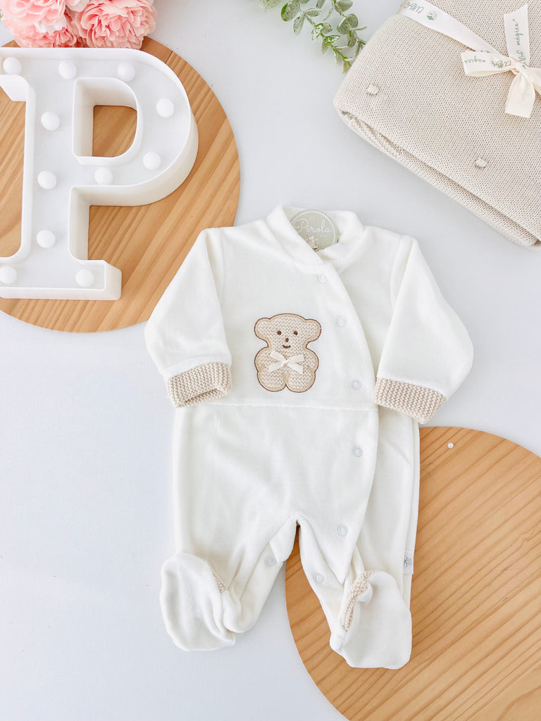 Babygrow veludo com ursinho em malha