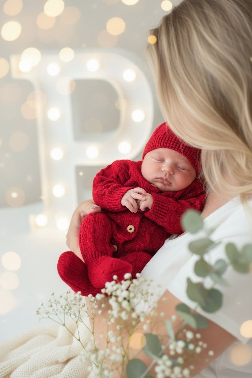 Saída de maternidade vermelho: macacão e gorro Outono Inverno