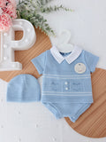 Conjunto azul 3 peças: camisola, tapa fraldas e gorro