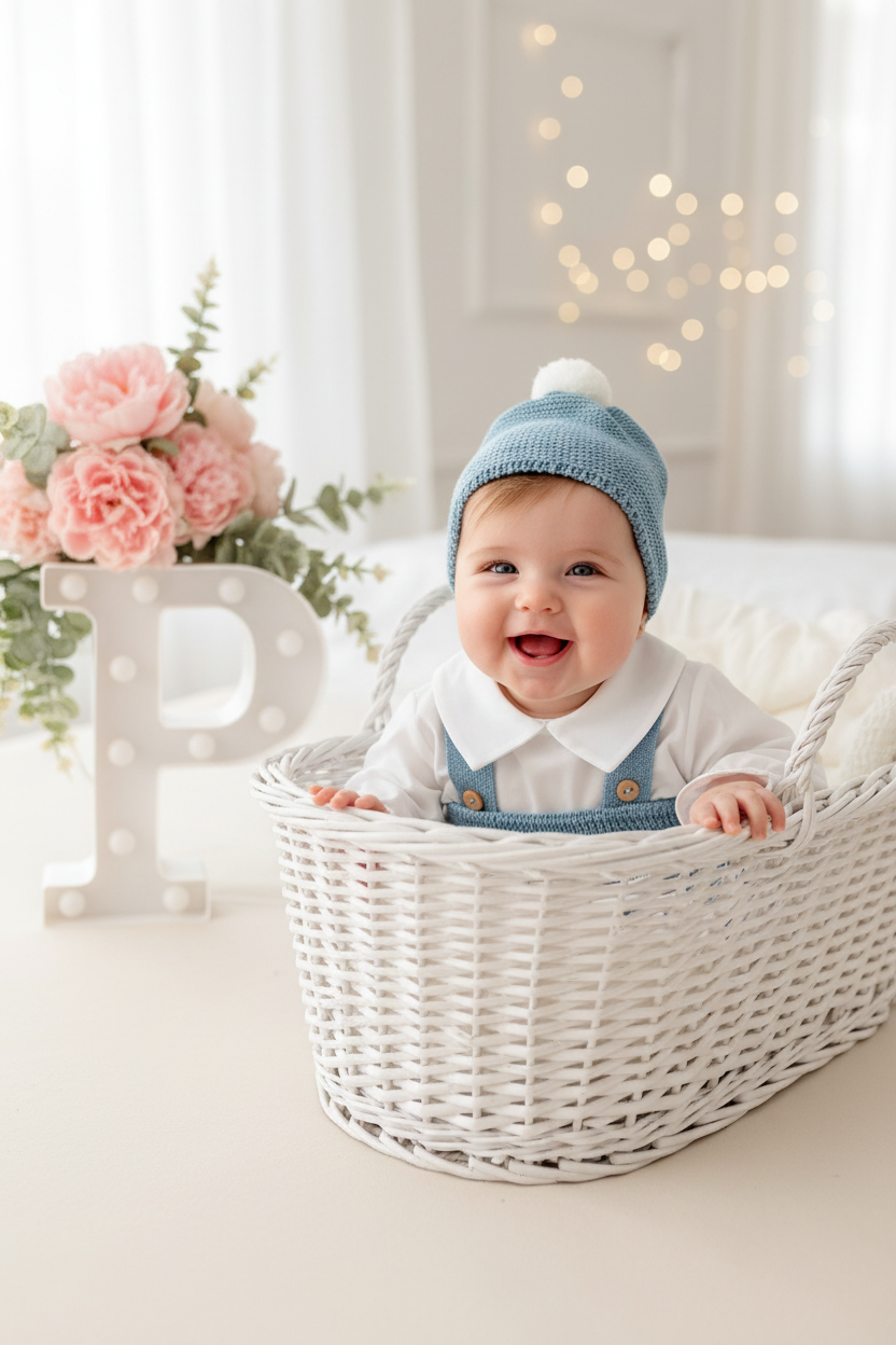 Conjunto doce azul: Fofo, camisa  e gorro