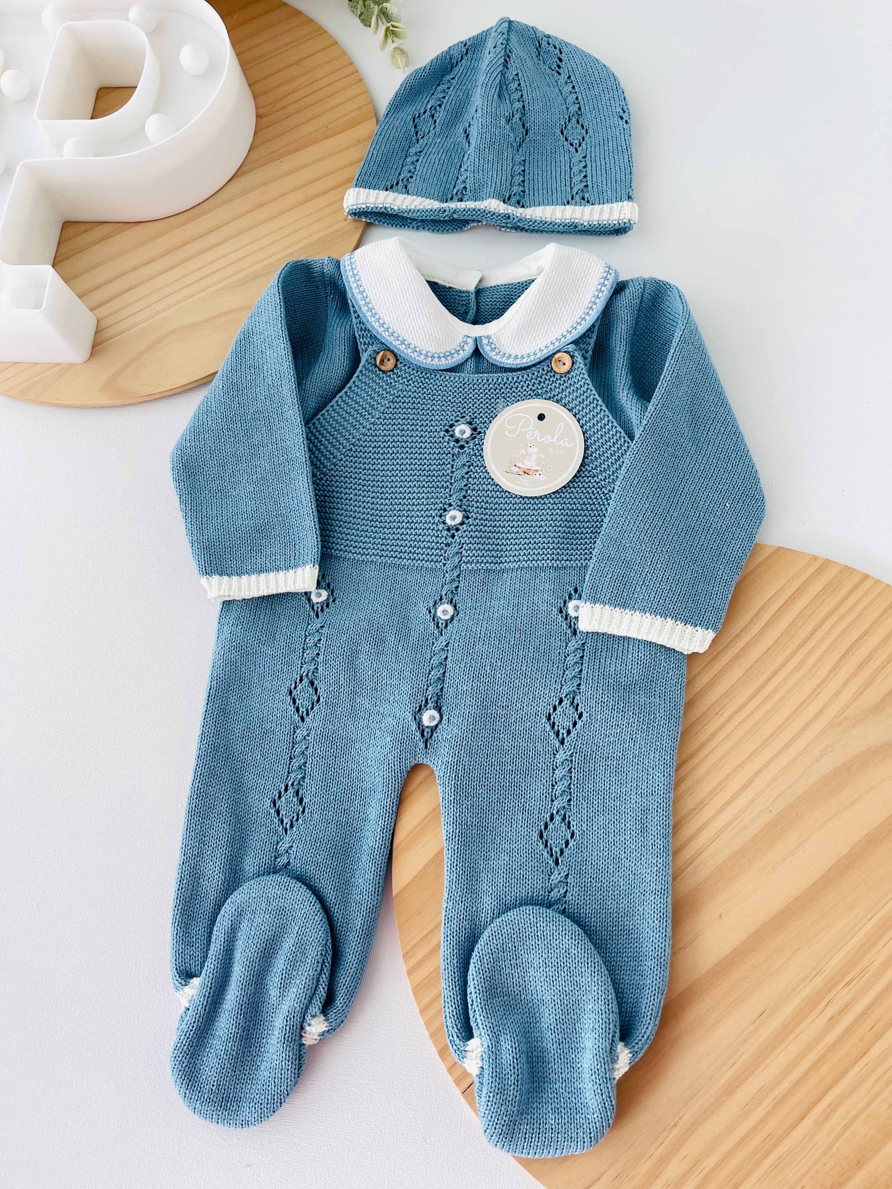 Saída de maternidade algodão doce: jardineiras, camisola e gorro - 100% algodão