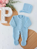 Babygrow e touca azul- saída de maternidade