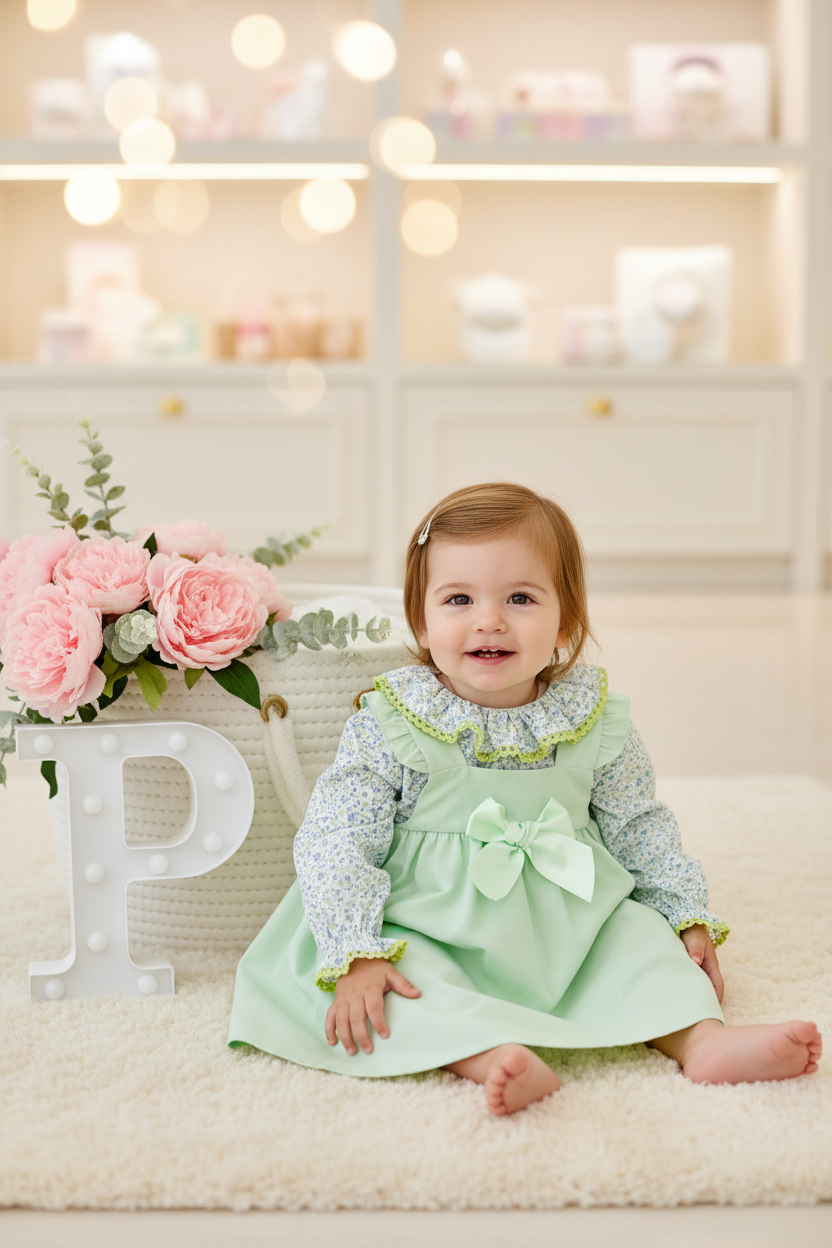 Conjunto Floral de 3 peças: vestido, blusa e tapa fraldas