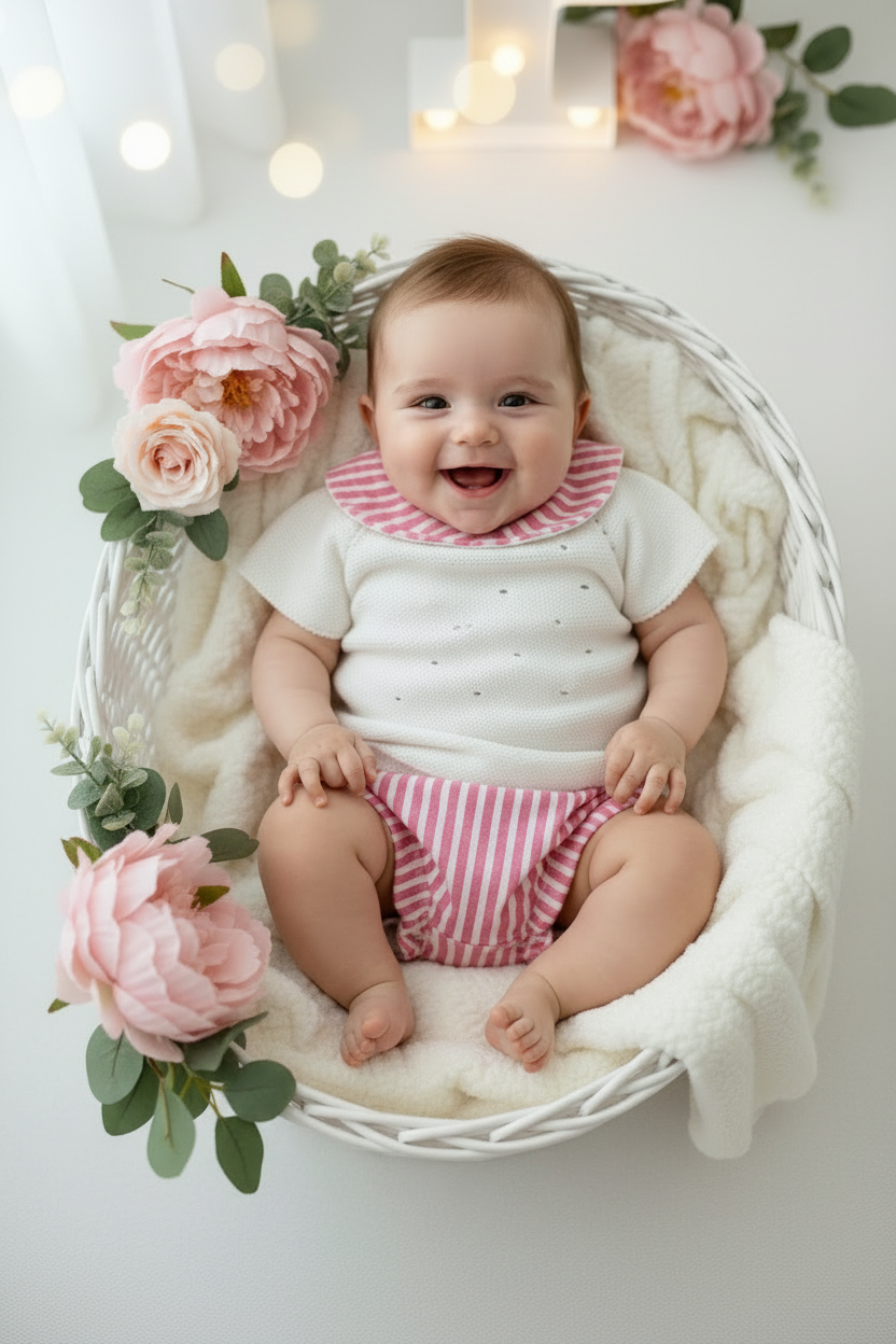 Conjunto riscas rosa: camisola e tapa fraldas