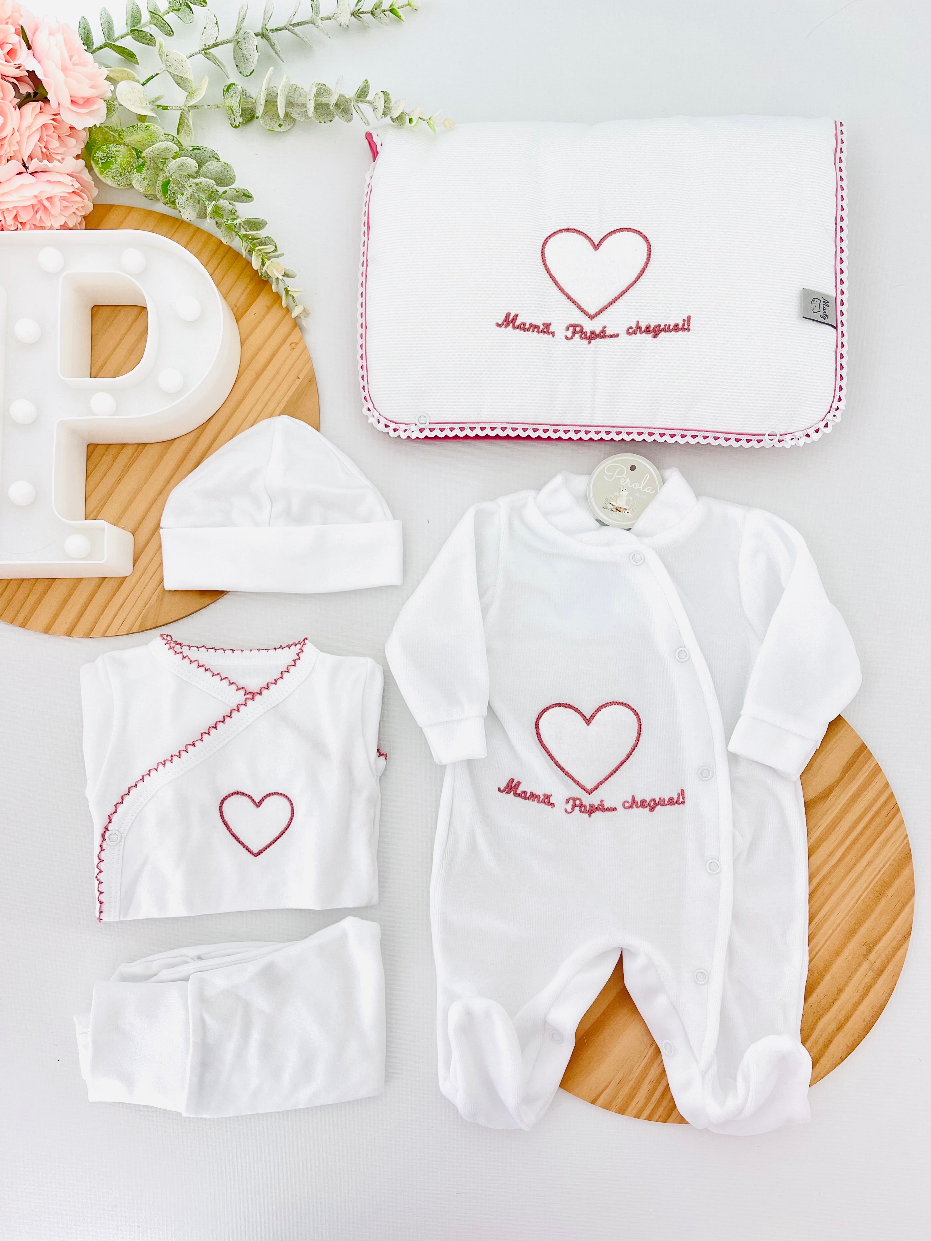 Conjunto primeira roupinha veludo- Mamã Papá cheguei