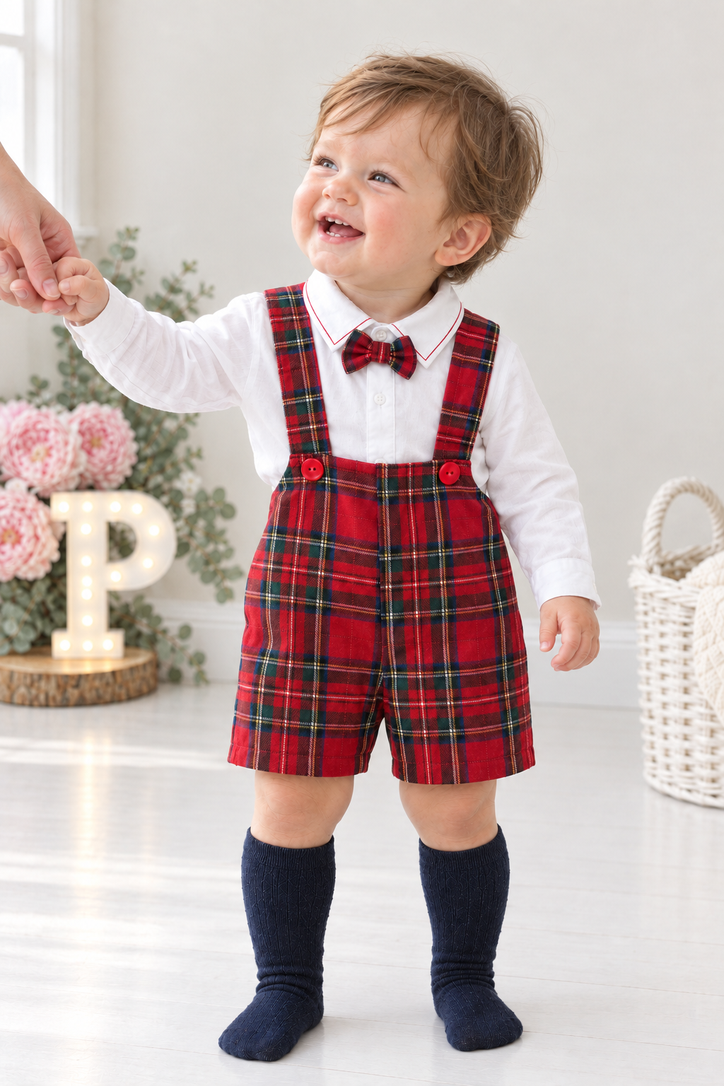 Conjunto xadrez vermelho  menino 6-12-18M
