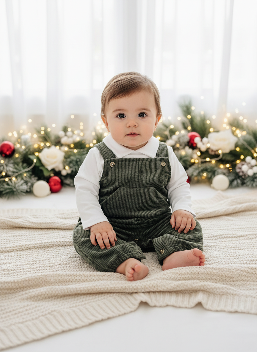 Conjunto verde: jardineiras e camisa