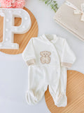 Babygrow veludo com ursinho em malha
