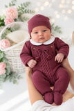 Saída de maternidade beringela pompons
