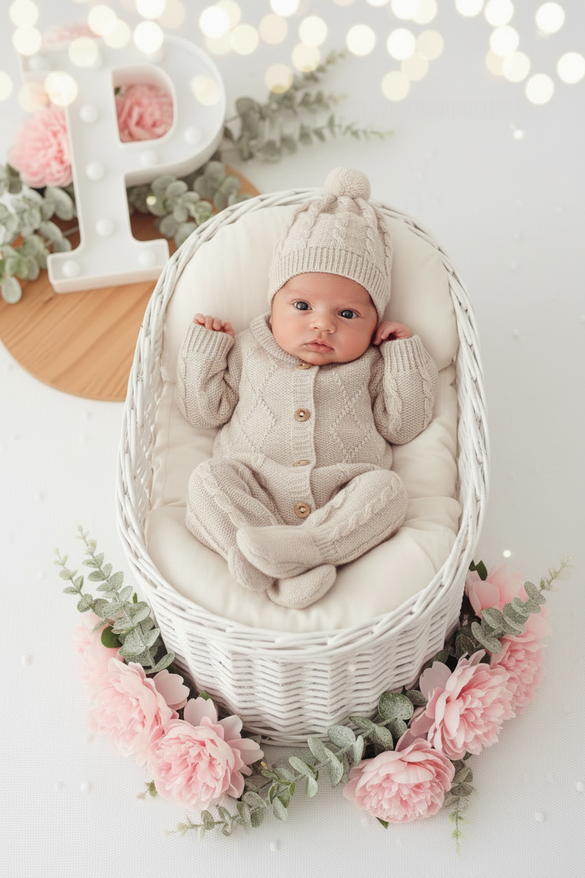 Saída de maternidade neutra: macacão e gorro Outono Inverno