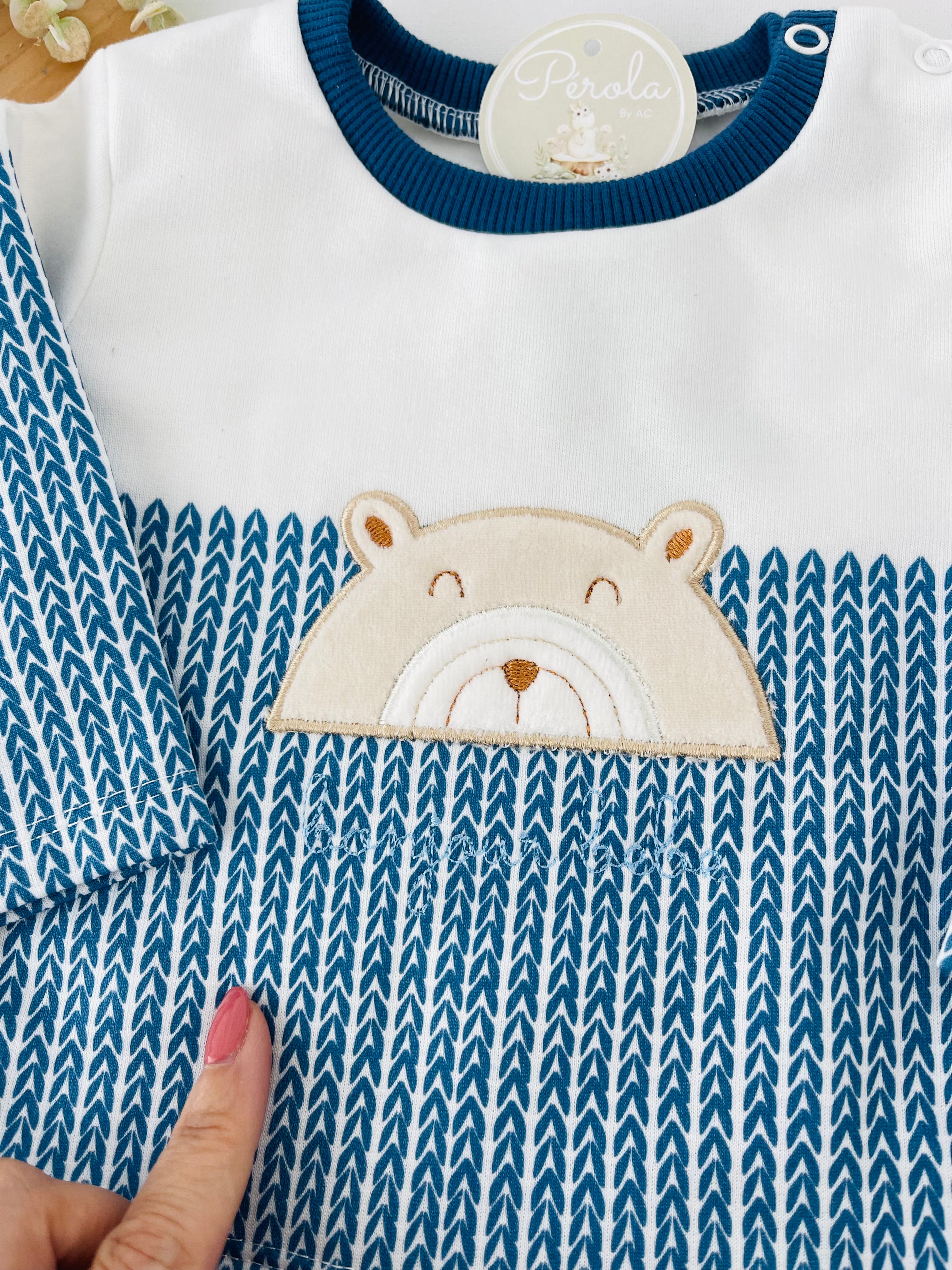 Fato de treino ursinho com efeito camisa- com carda (3-18m)