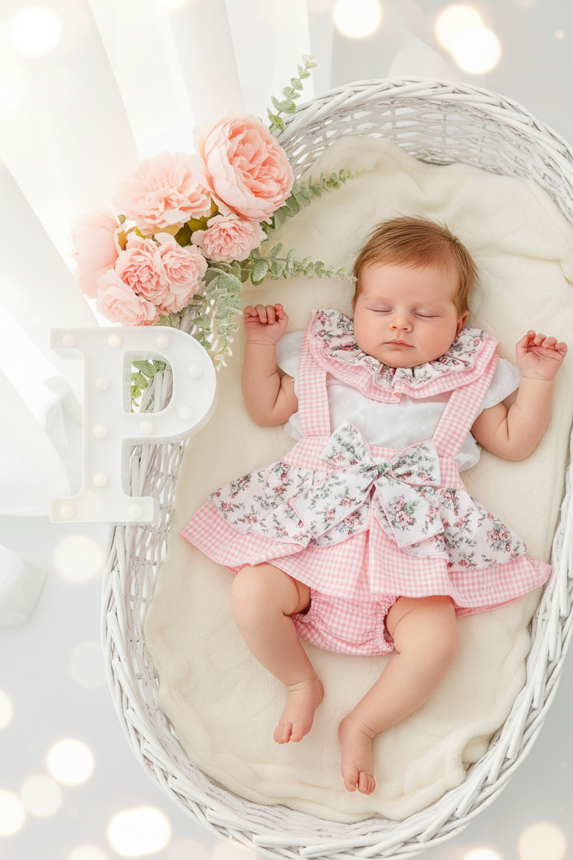 Conjunto Leonor: saia/tapa fraldas e blusa 6-36M