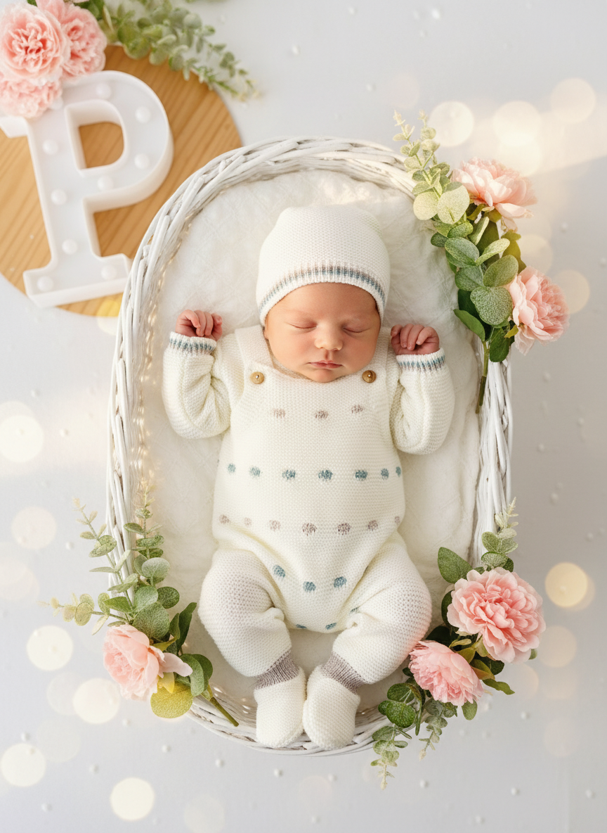 Conjunto pintas unissexo: jardineiras, camisola e gorro