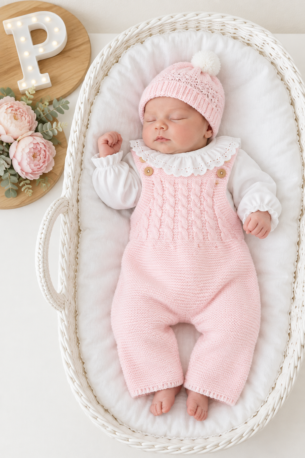Saída de maternidade rosa: jardineiras, blusa e gorro Outono Inverno