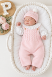 Saída de maternidade rosa: jardineiras, blusa e gorro Outono Inverno