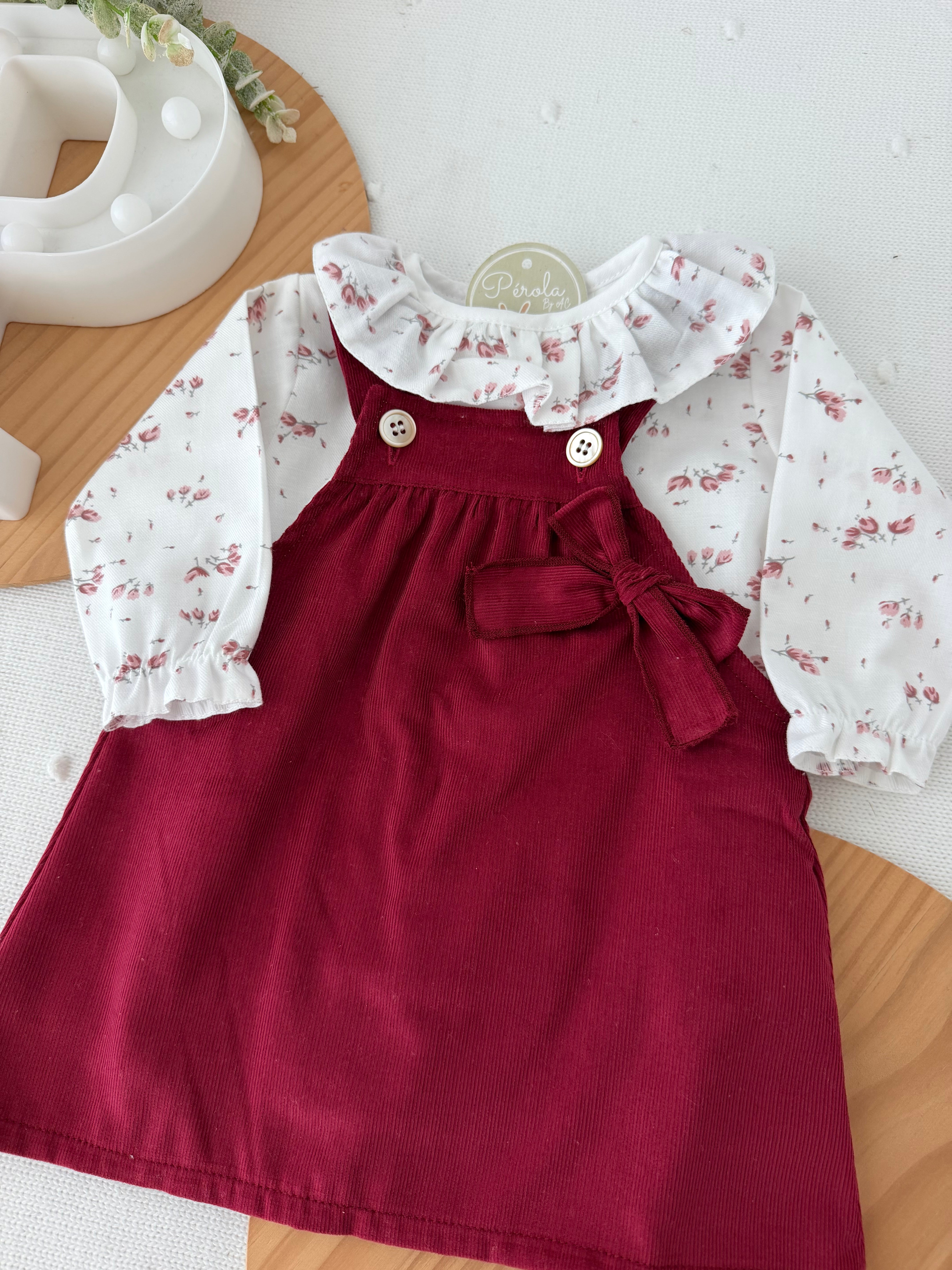 Conjunto Bordeaux em bombazine: vestido e blusa 3M 6M 12M
