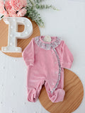 Babygrow tema flores em VELUDO Rosa velho