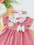 Vestido e fita para cabelo rosa velho/branco