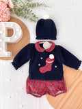 Conjunto Natal: camisola, calções e gorro pompom