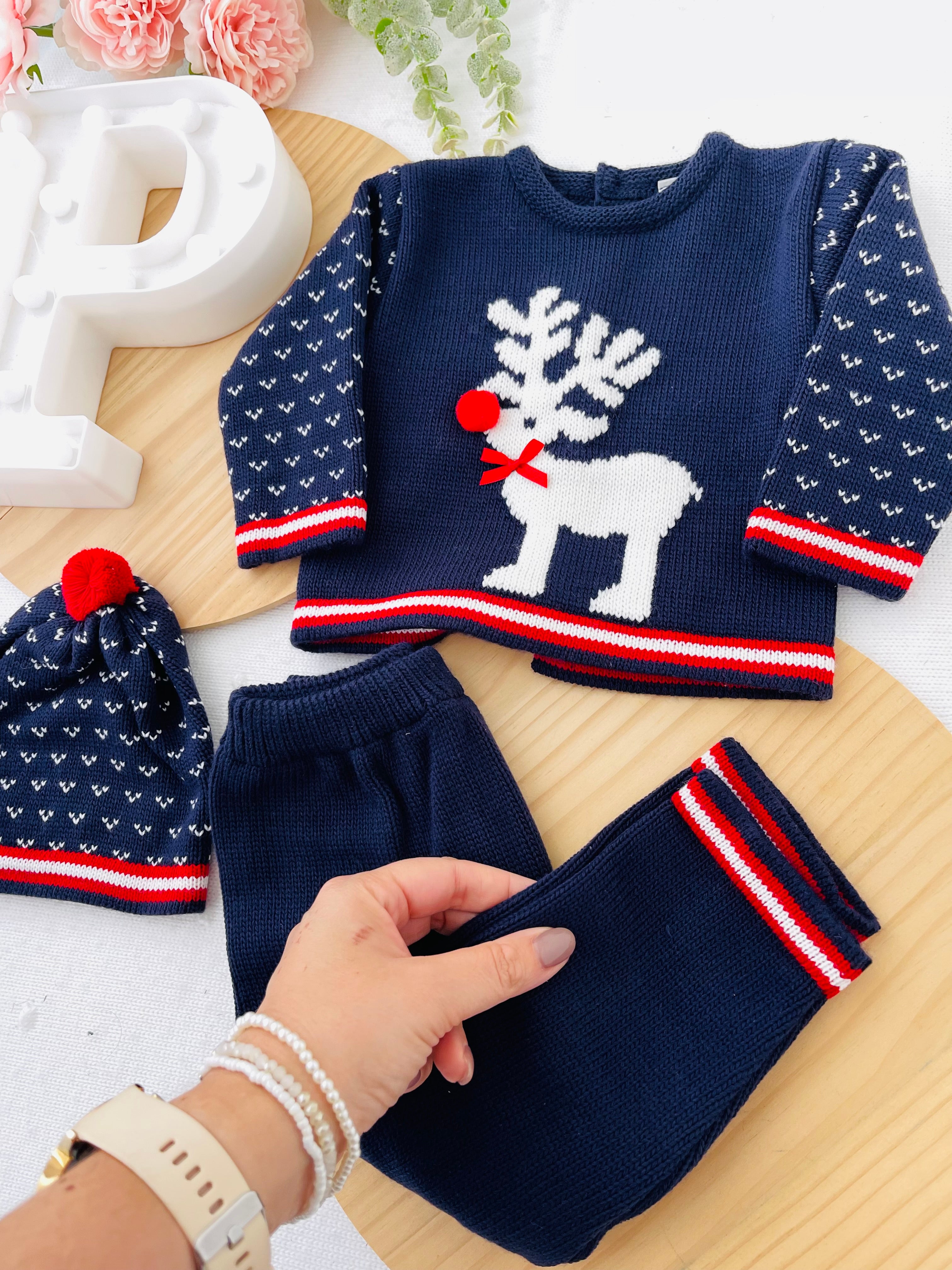 Conjunto renas de Natal em azul marinho