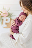 Babygrow e touca Berinjela em malha Outono Inverno