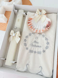 Conjunto para Batizado: vela Quadrada , toalha e concha- Pomba Prateado