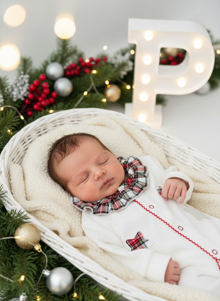 Babygrow Branco Estrelas GOLA REDONDA- xadrez Premium