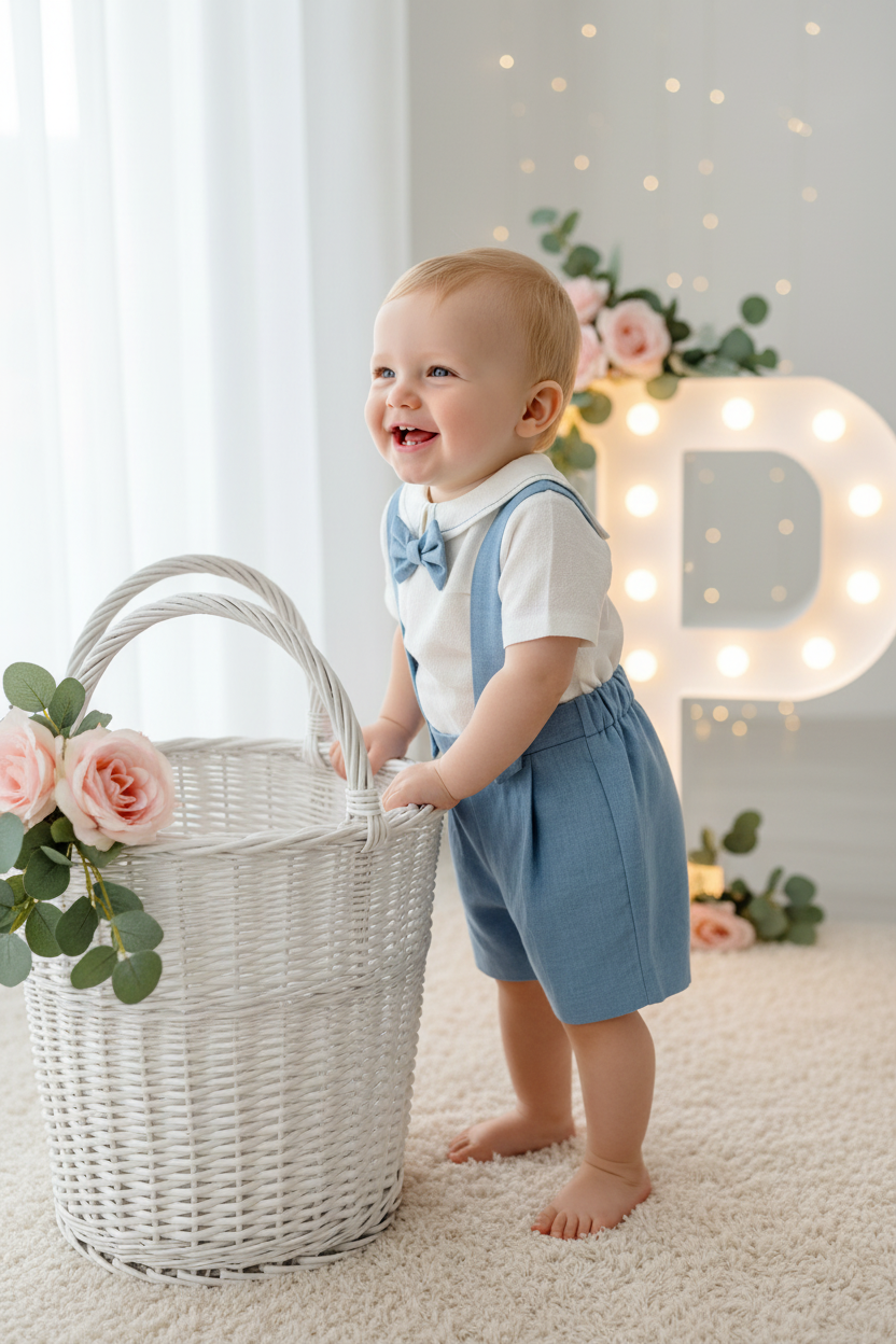 Conjunto especial cerimónia para menino: calções, camisa e laço