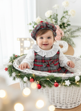 Conjunto Menina Tartan Vermelho e cinza - Vestido, Blusa e Bóina