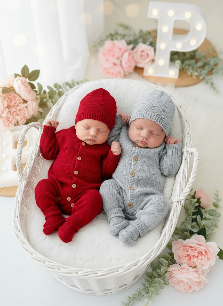 Conjunto bolinhas CINZA : macacão, gorro e carapins de malha