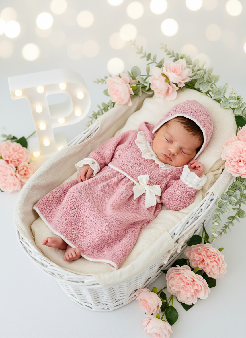 Vestido e touca Rosa Velho