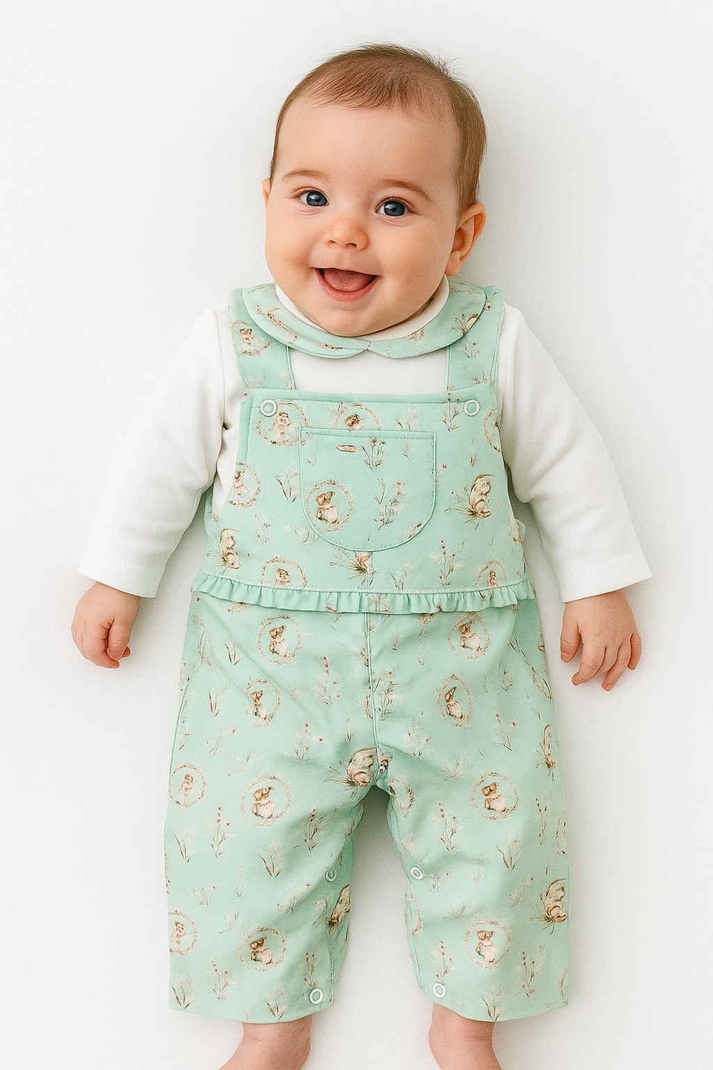 Conjunto fadas verde : jardineiras e camisola com carda